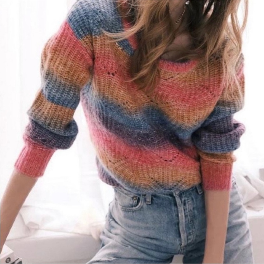 Heartloom Kallie Ombré Rainbow Sweater Knit Wool Blend Size Small Colorful‎